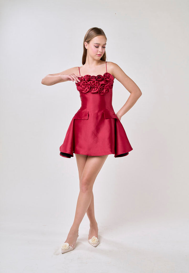 Molly Red Sleeveless Flower Top Mini Dress
