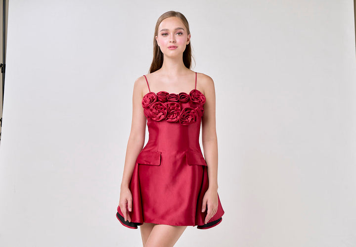 Molly Red Sleeveless Flower Top Mini Dress