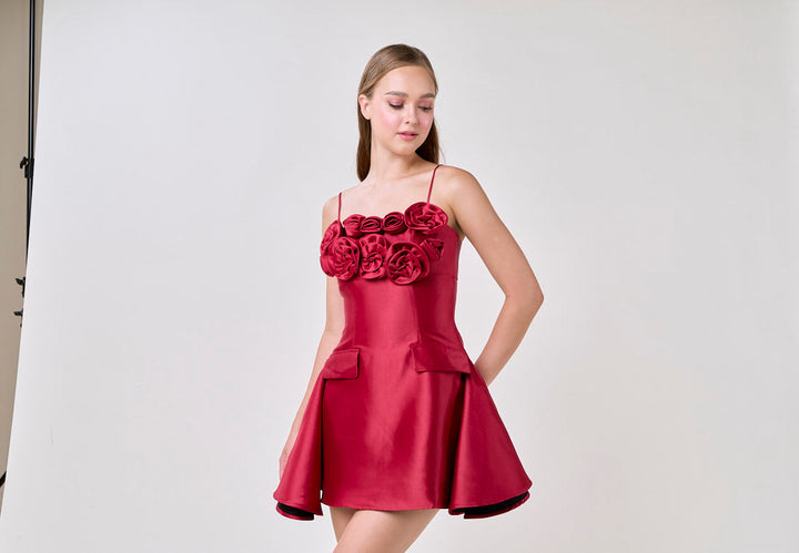 Molly Red Sleeveless Flower Top Mini Dress