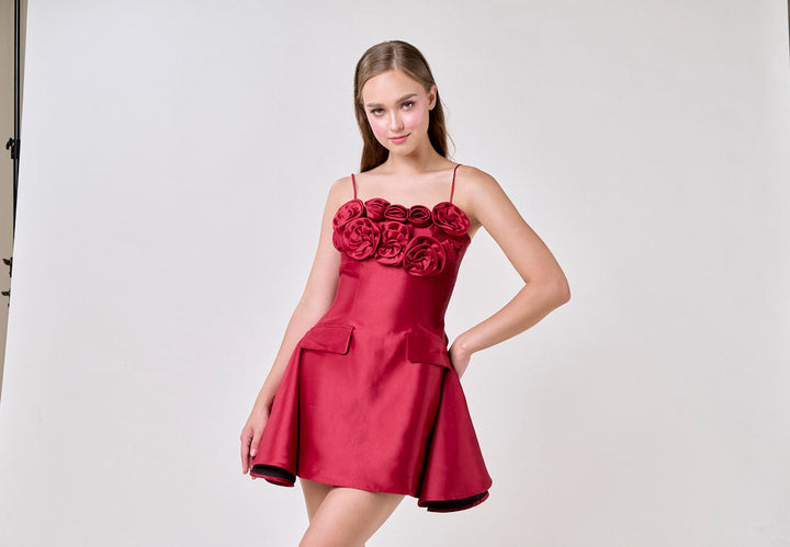 Molly Red Sleeveless Flower Top Mini Dress