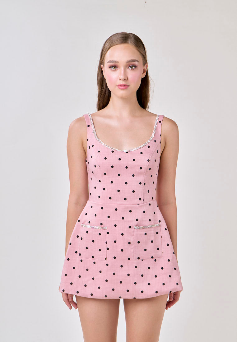 Mckenna Pink Sleeveless Polka Dot With Front Pocket Mini Dress