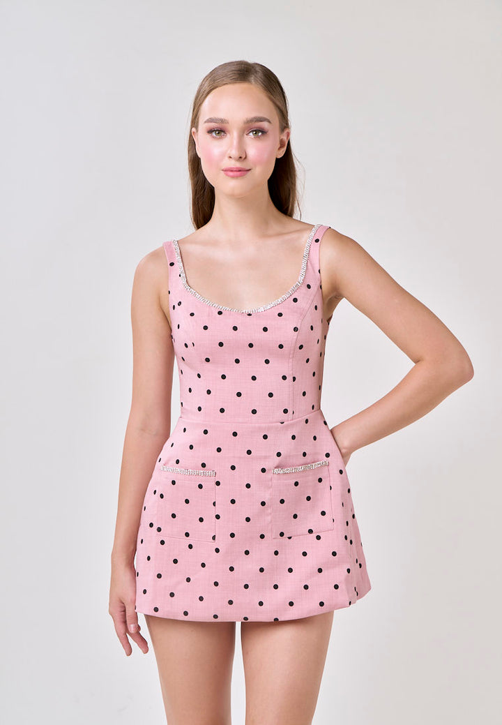 Mckenna Pink Sleeveless Polka Dot With Front Pocket Mini Dress