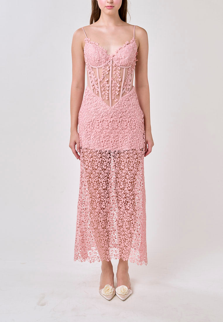 Mabel Pink Sleeveless Corded Lace Maxi Dress