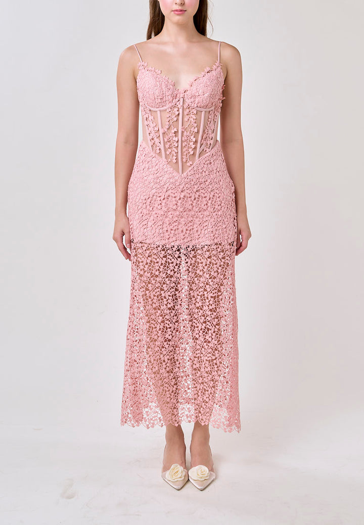 Mabel Pink Sleeveless Corded Lace Maxi Dress