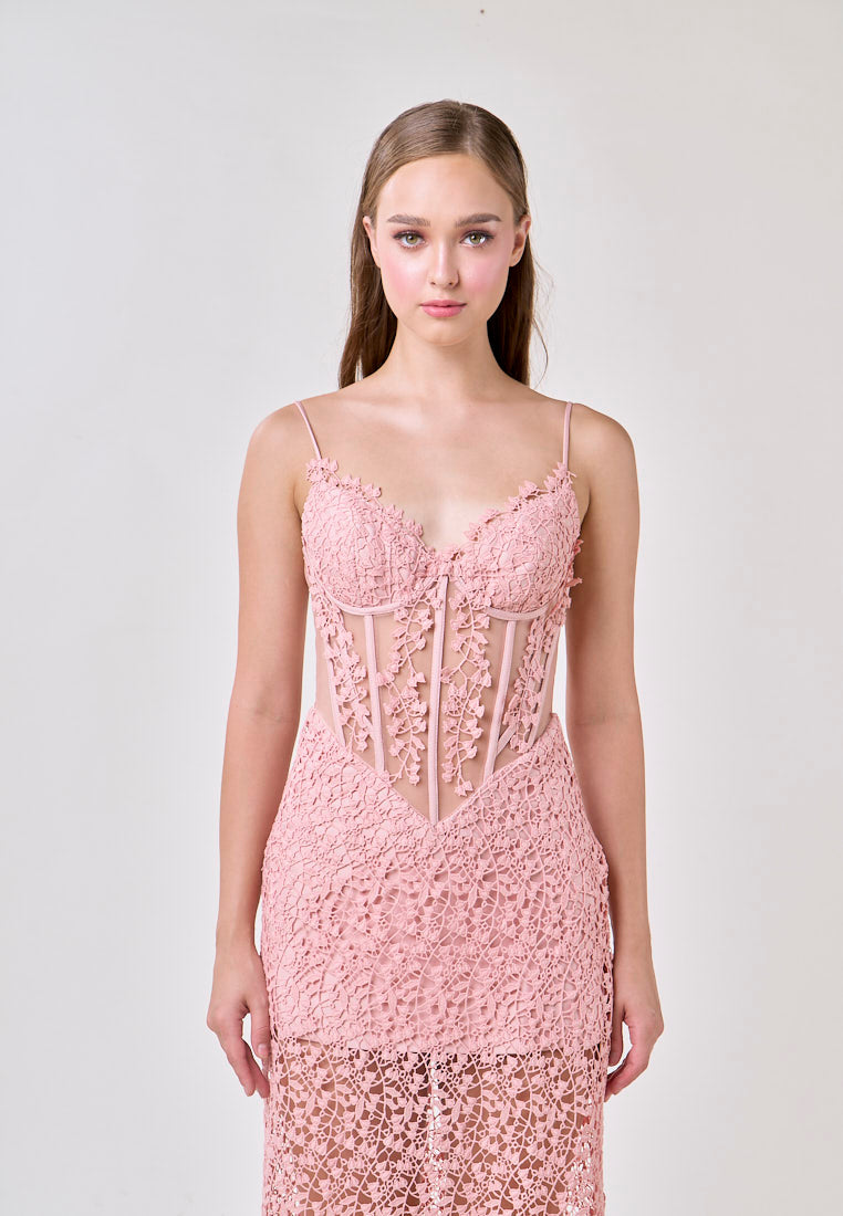 Mabel Pink Sleeveless Corded Lace Maxi Dress