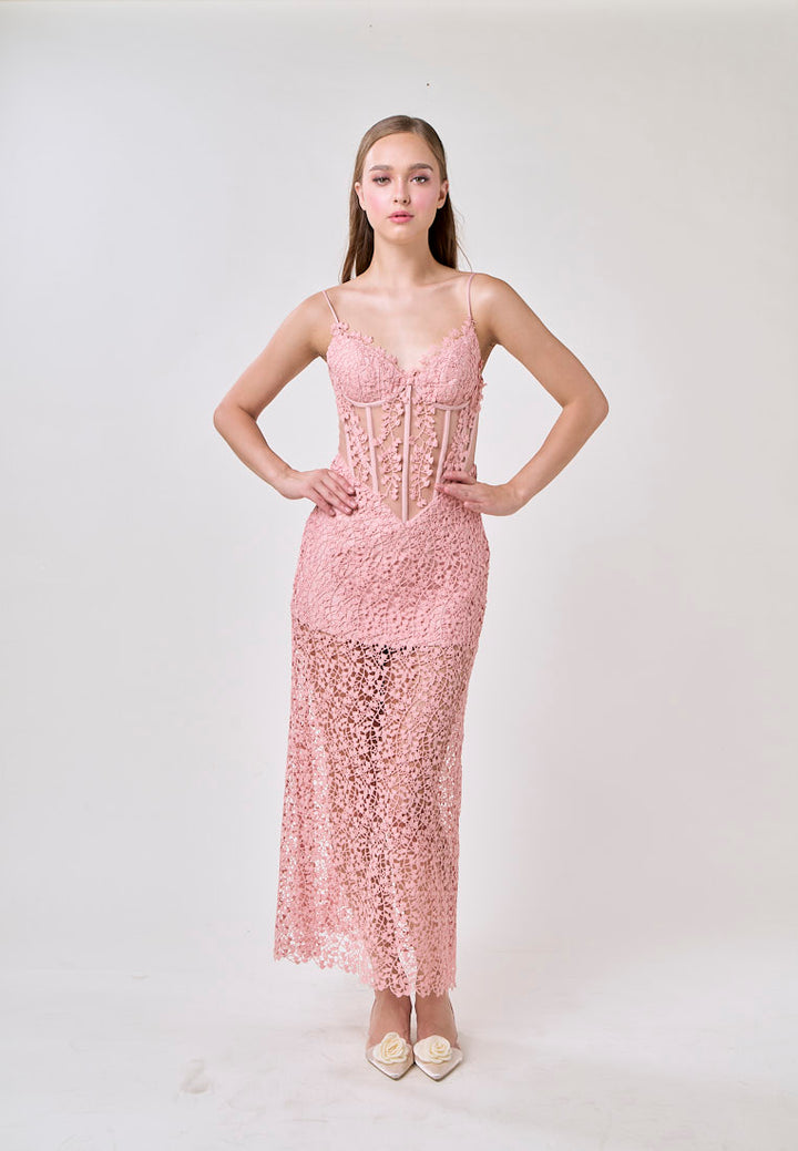 Mabel Pink Sleeveless Corded Lace Maxi Dress