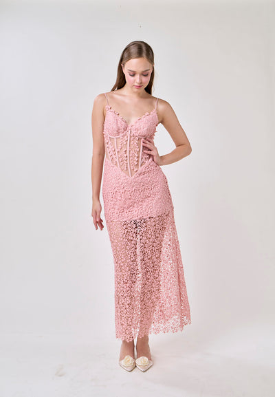 Mabel Pink Sleeveless Corded Lace Maxi Dress