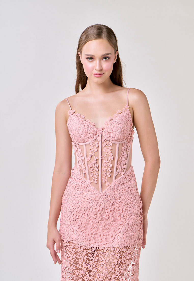 Mabel Pink Sleeveless Corded Lace Maxi Dress