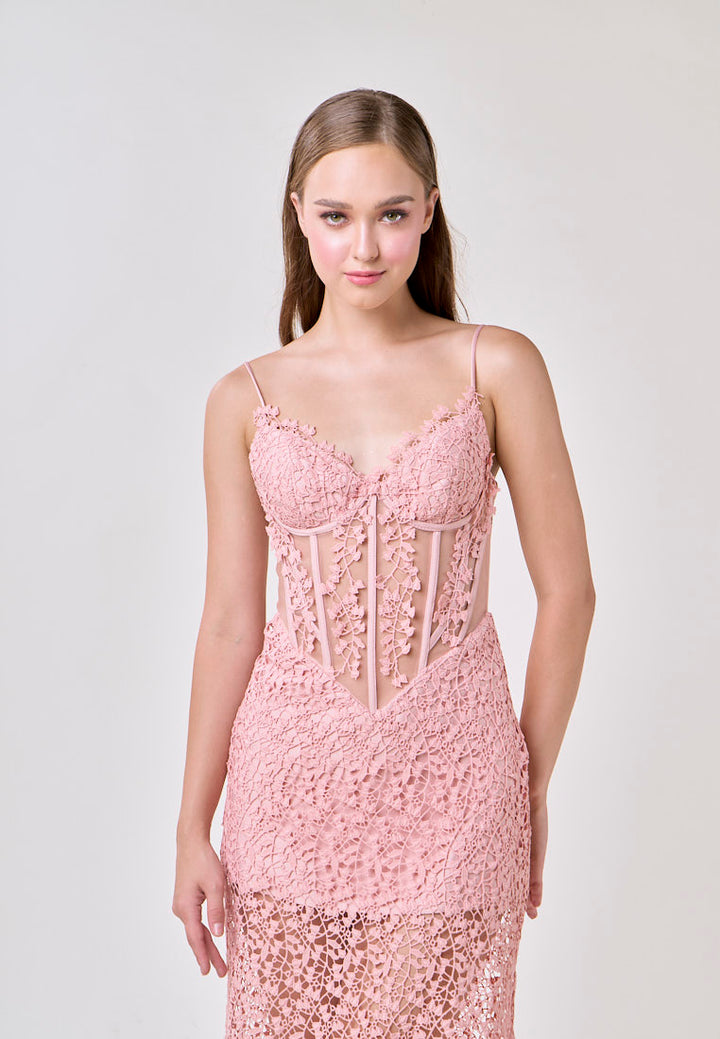Mabel Pink Sleeveless Corded Lace Maxi Dress