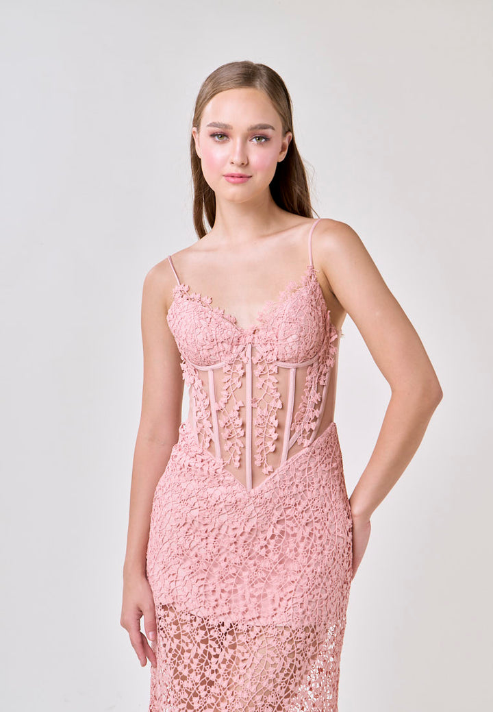Mabel Pink Sleeveless Corded Lace Maxi Dress