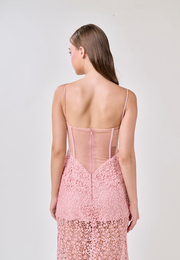 Mabel Pink Sleeveless Corded Lace Maxi Dress