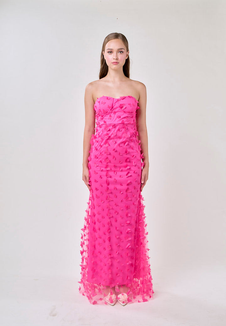 Callie Hot Pink Sweetheart Neck 3D Butterfly Tube Midi Dress