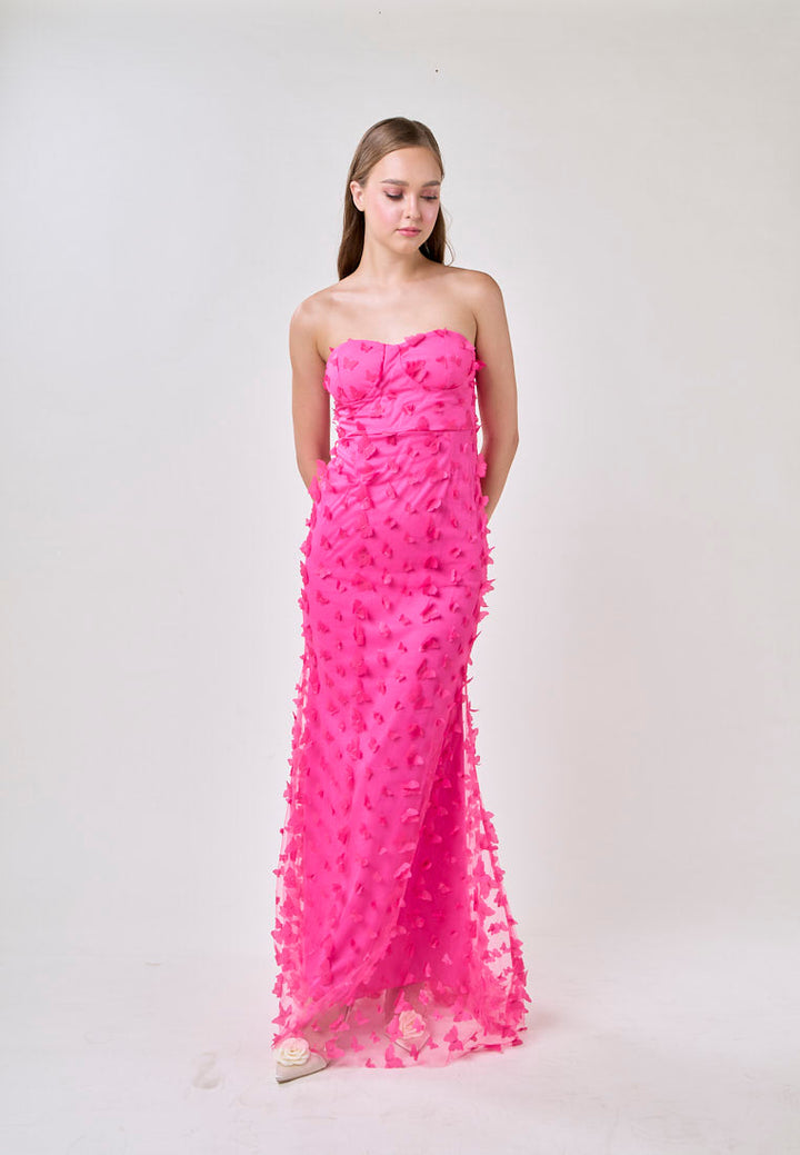 Callie Hot Pink Sweetheart Neck 3D Butterfly Tube Midi Dress