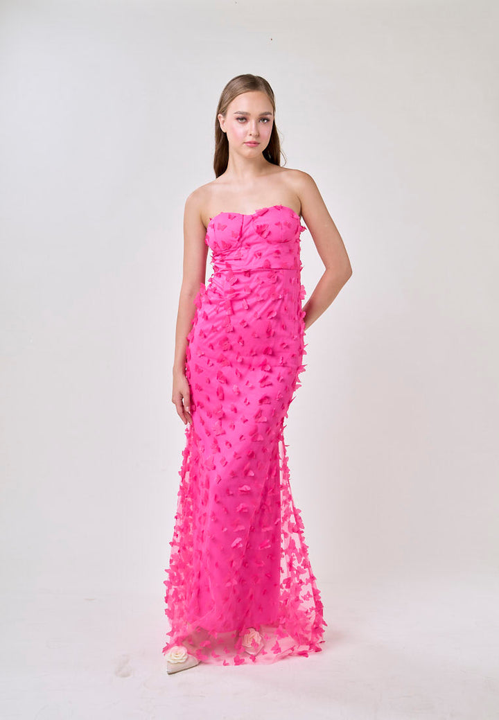 Callie Hot Pink Sweetheart Neck 3D Butterfly Tube Midi Dress