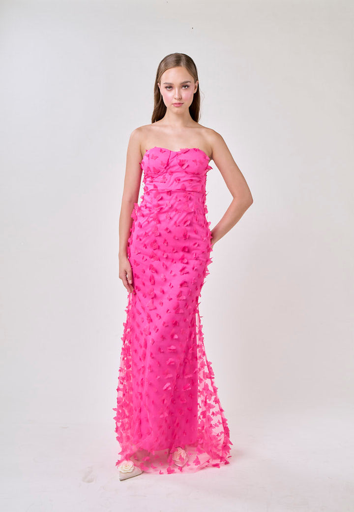 Callie Hot Pink Sweetheart Neck 3D Butterfly Tube Midi Dress