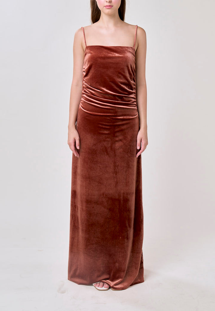Jones Chestnut Pleated Backless Midi Dress