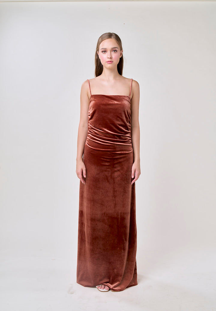 Jones Chestnut Pleated Backless Midi Dress