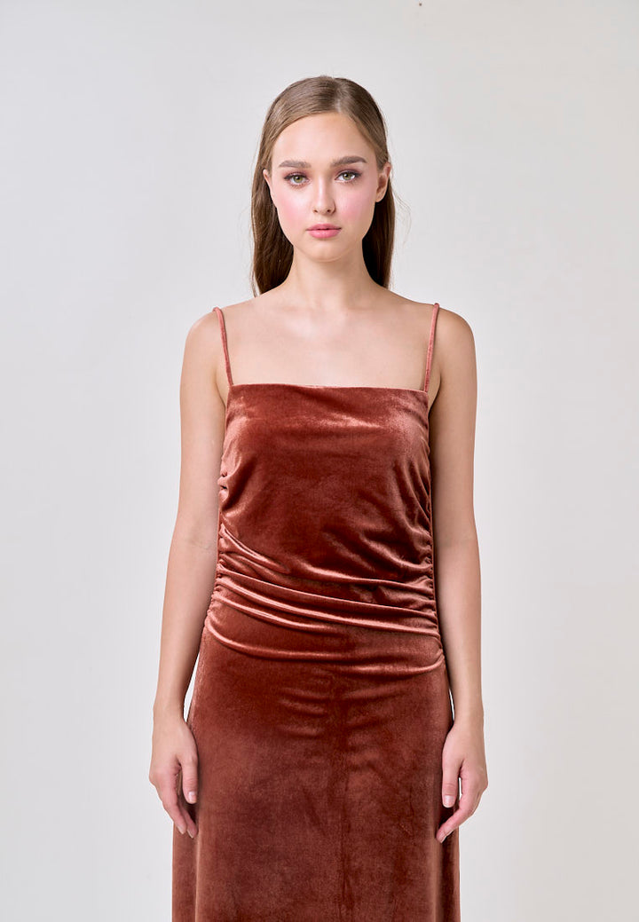 Jones Chestnut Pleated Backless Midi Dress