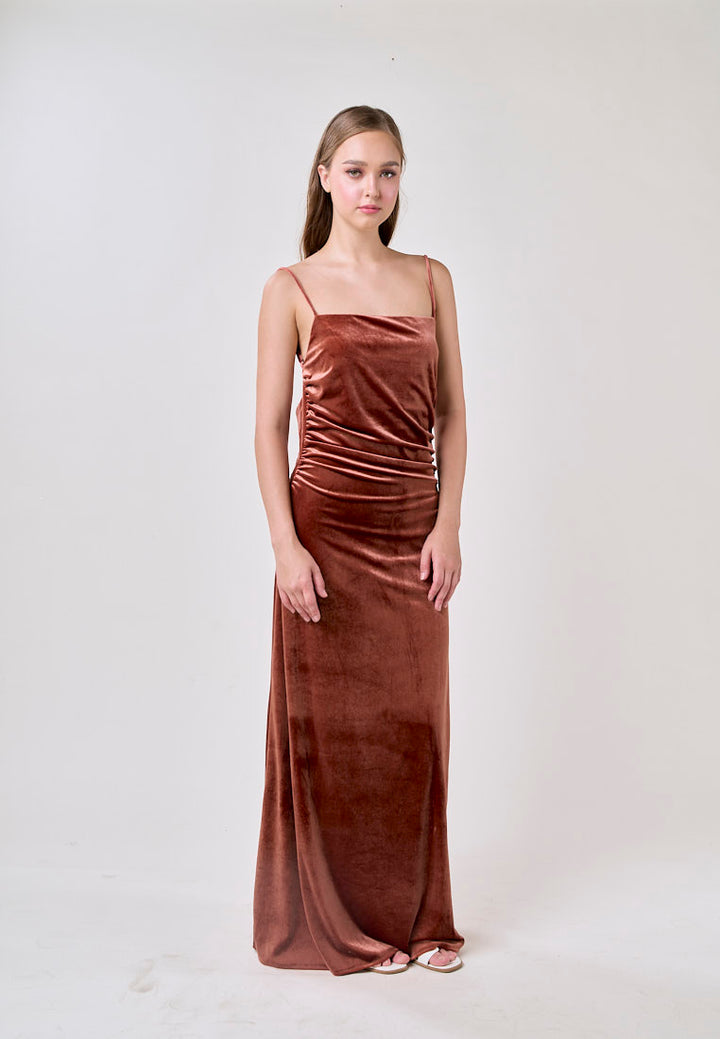 Jones Chestnut Pleated Backless Midi Dress