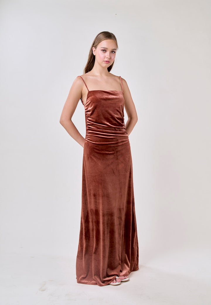 Jones Chestnut Pleated Backless Midi Dress
