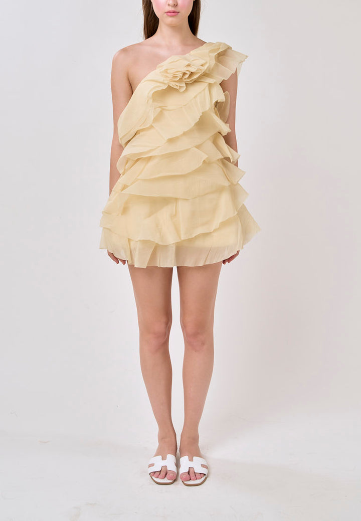 Miley Lemon Yellow  Sleeveless  Tulle Layered Mini Dress