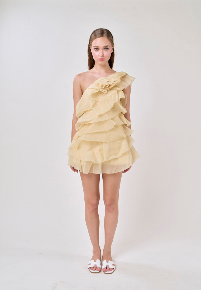 Miley Lemon Yellow  Sleeveless  Tulle Layered Mini Dress