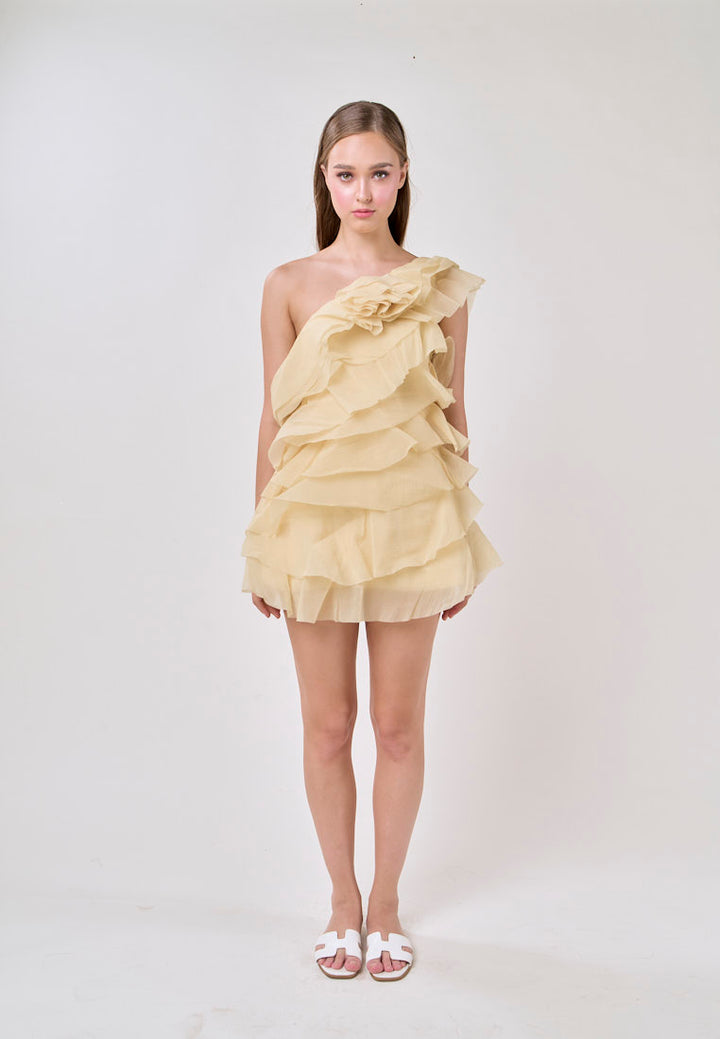 Miley Lemon Yellow  Sleeveless  Tulle Layered Mini Dress