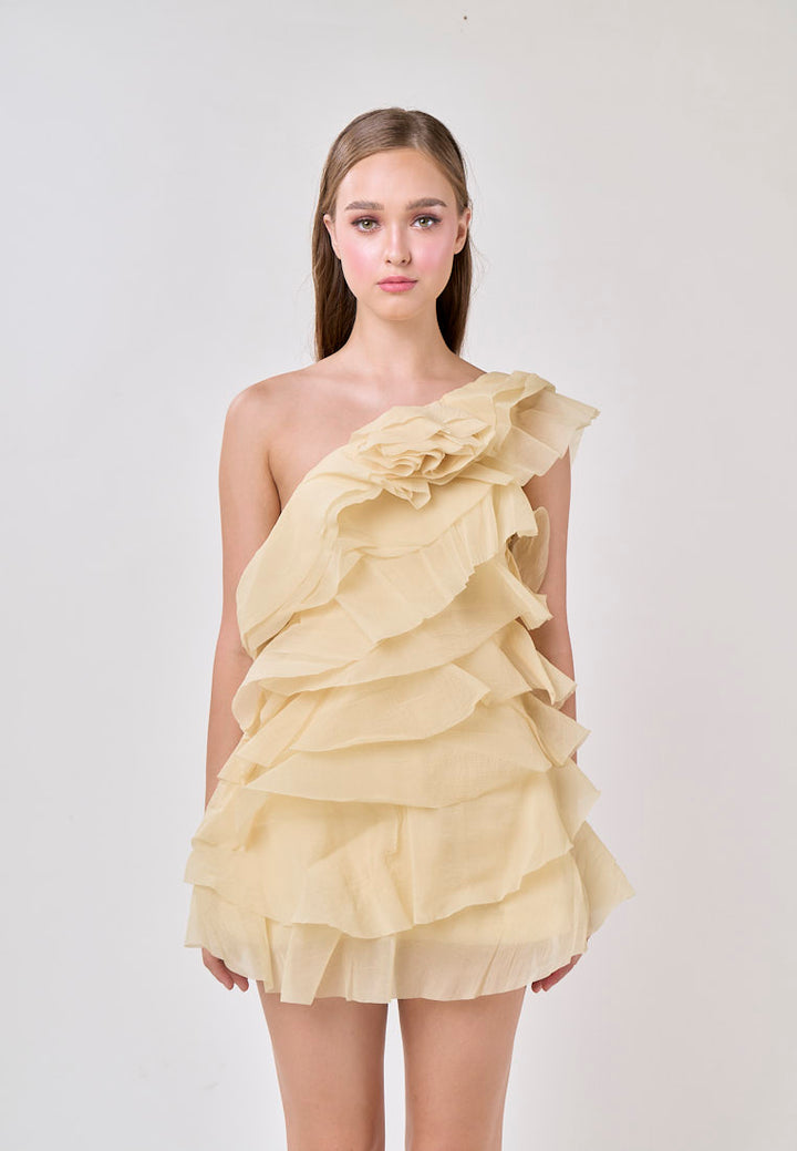 Miley Lemon Yellow  Sleeveless  Tulle Layered Mini Dress