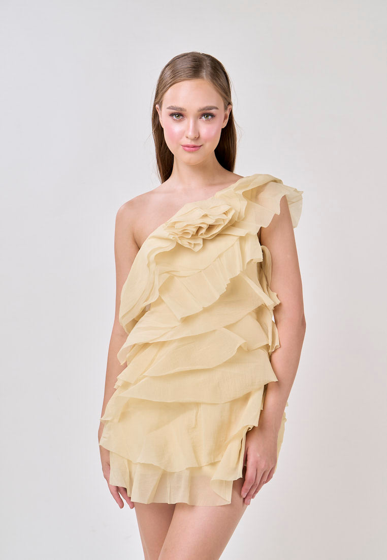 Miley Lemon Yellow  Sleeveless  Tulle Layered Mini Dress