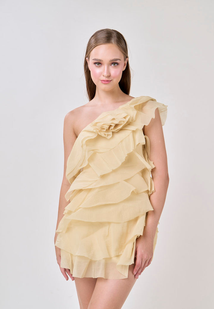 Miley Lemon Yellow  Sleeveless  Tulle Layered Mini Dress