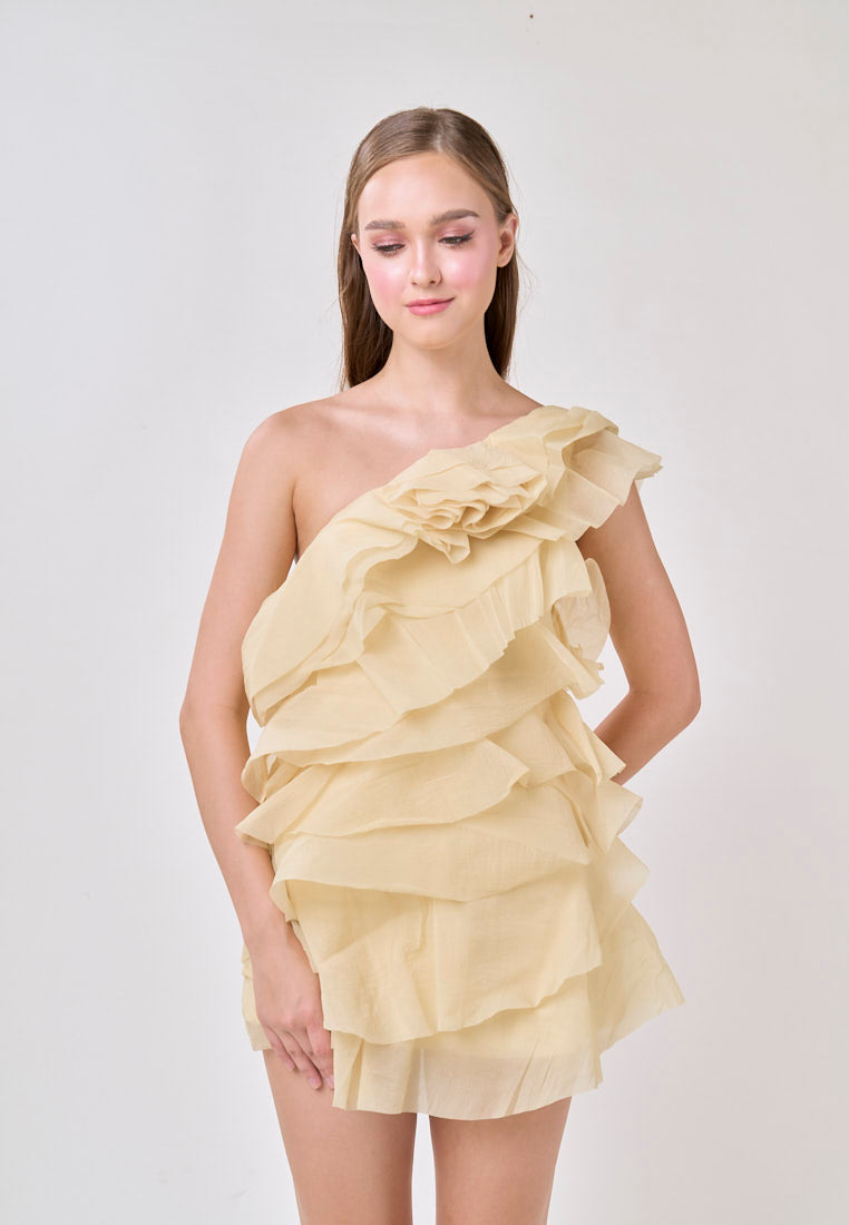 Miley Lemon Yellow  Sleeveless  Tulle Layered Mini Dress