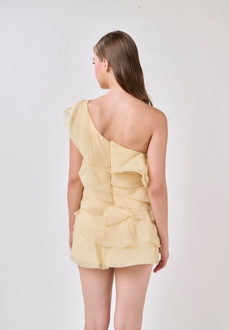 Miley Lemon Yellow  Sleeveless  Tulle Layered Mini Dress