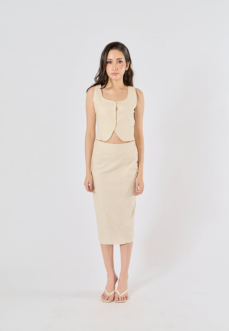 Rhion Beige  Button Closure Tank Top