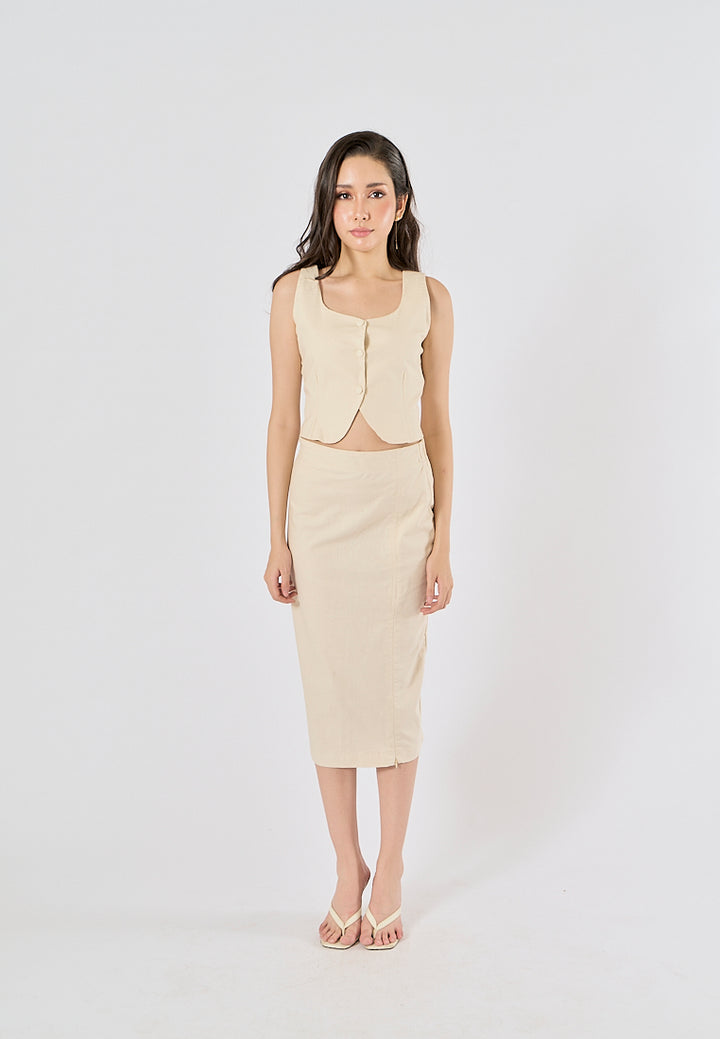 Rhion Beige  Button Closure Tank Top