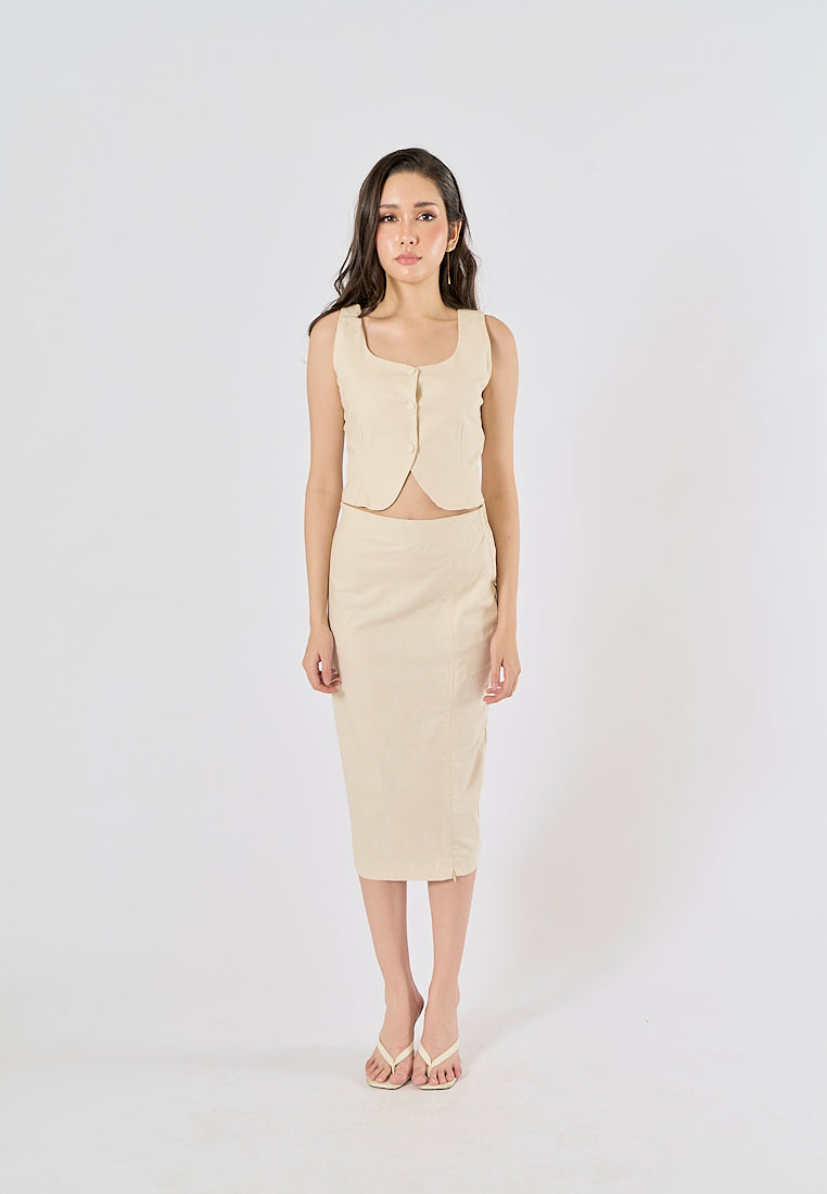Rhion Beige  Button Closure Tank Top