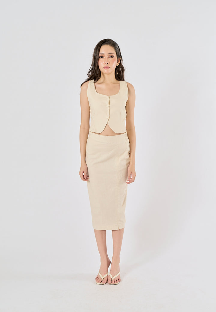 Rhion Beige  Button Closure Tank Top