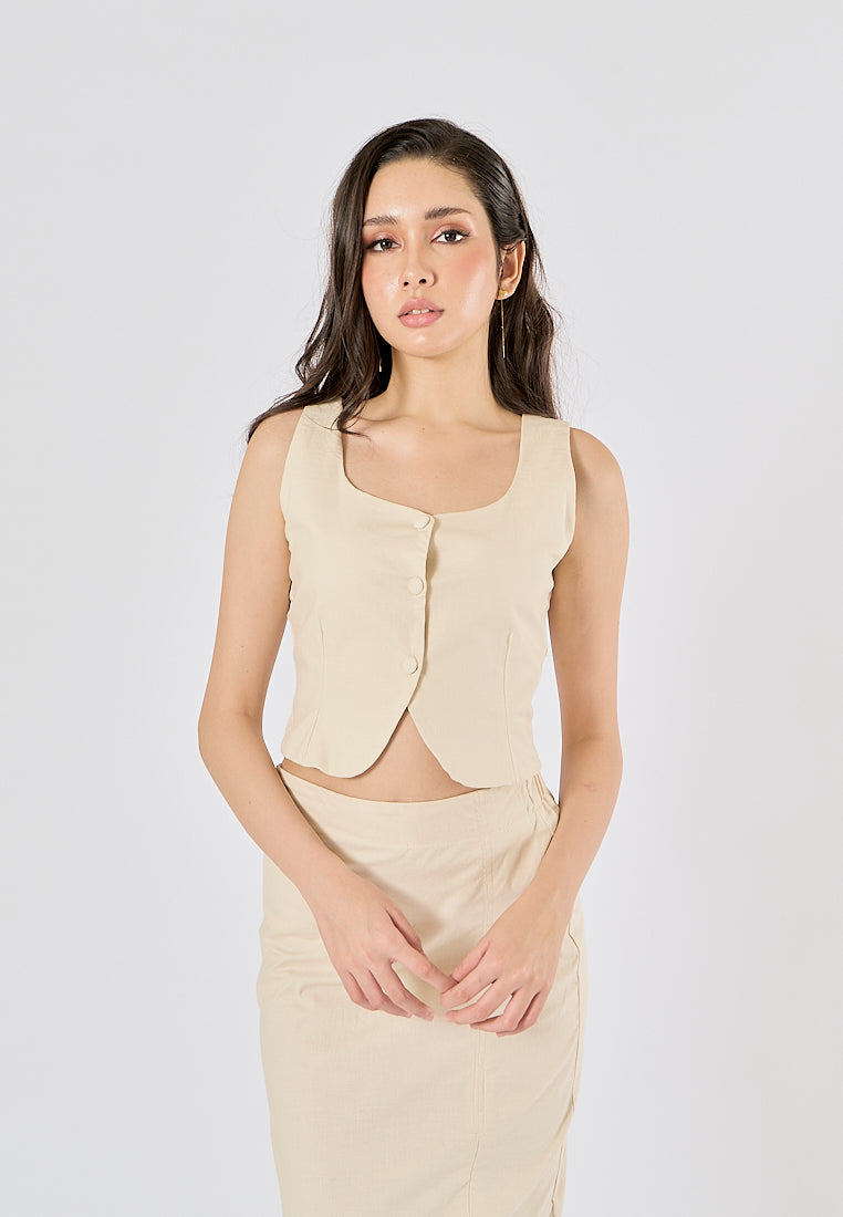 Rhion Beige  Button Closure Tank Top