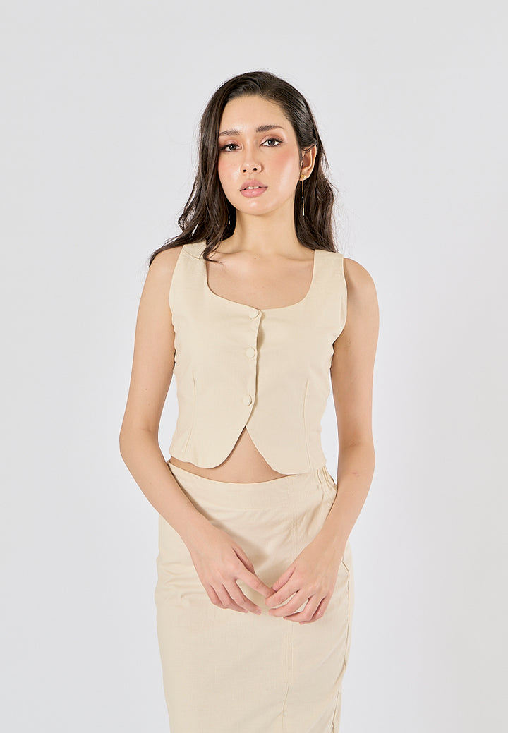 Rhion Beige  Button Closure Tank Top