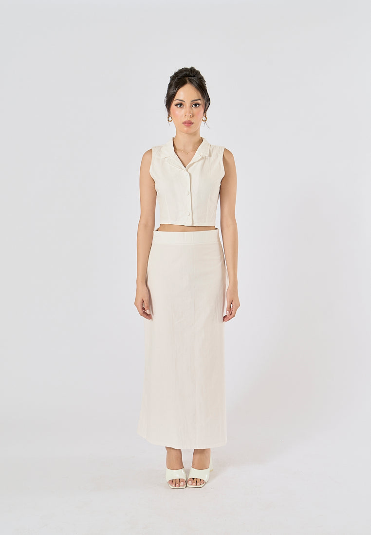 Quora in oat Elastic Waist Side Zipper Midi Skirt