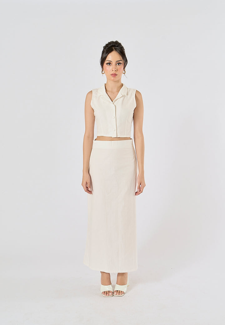 Quora in oat Elastic Waist Side Zipper Midi Skirt
