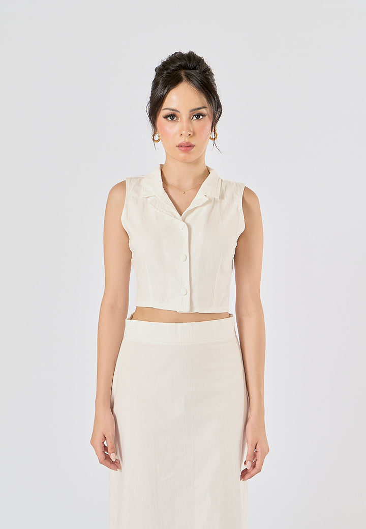 Niña In Oat Button Closure Colar Tank Top