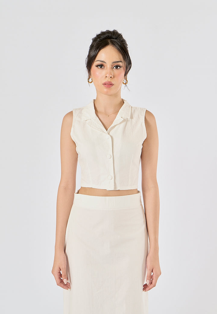 Niña In Oat Button Closure Colar Tank Top