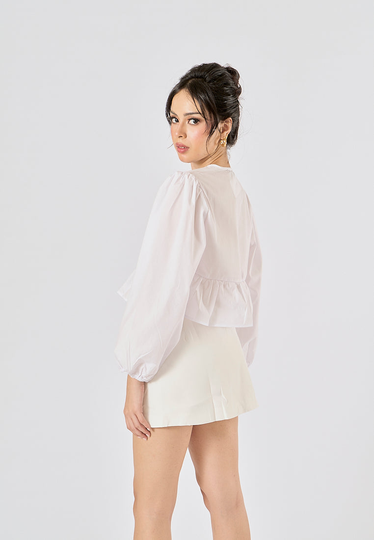 Wren Ivory White Front Overlap Side Zipper Casual Mini Skorts