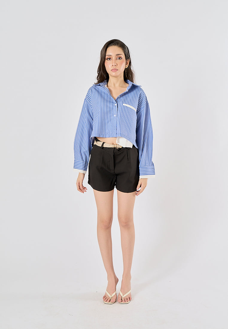 Viserra Black Zipper Fly Sashes Shorts