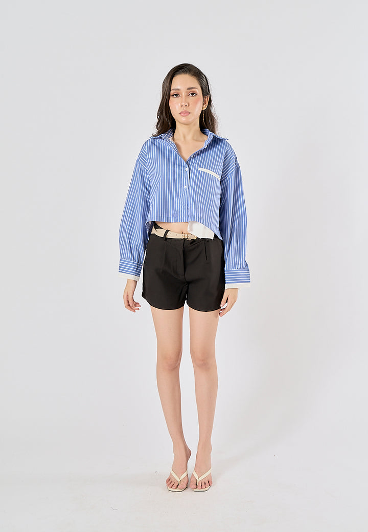 Viserra Black Zipper Fly Sashes Shorts