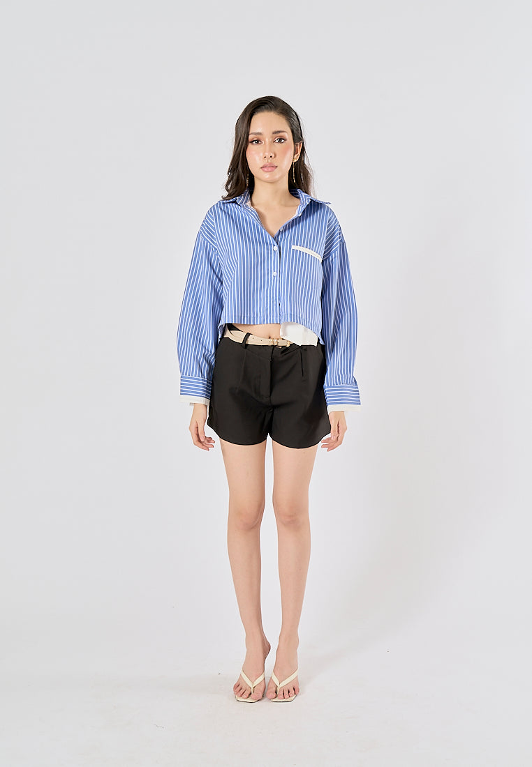 Viserra Black Zipper Fly Sashes Shorts