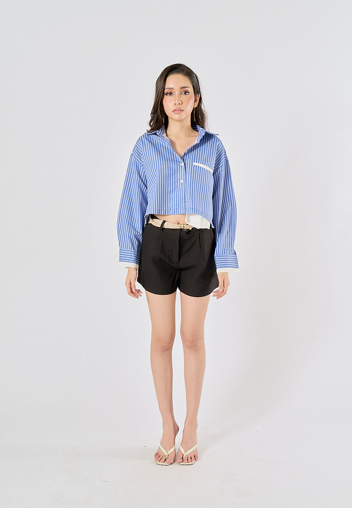 Viserra Black Zipper Fly Sashes Shorts