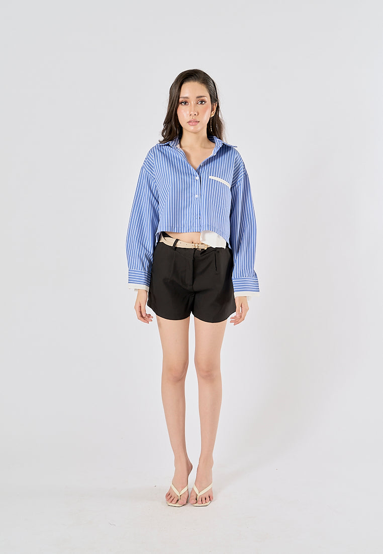 Viserra Black Zipper Fly Sashes Shorts