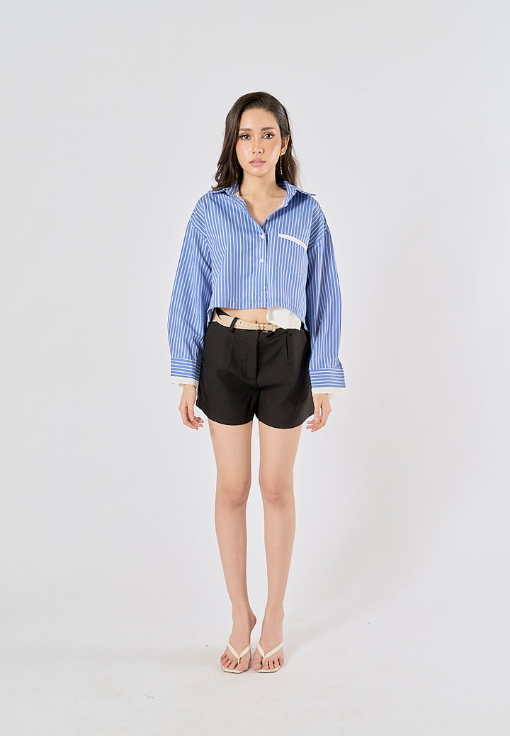 Viserra Black Zipper Fly Sashes Shorts