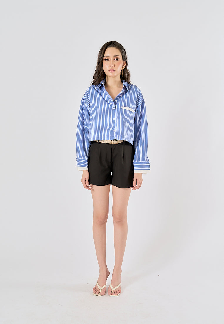 Viserra Black Zipper Fly Sashes Shorts